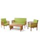Tenleaf 4-Piece Brown Wood Patio Conversation Set with Light Green Cushions, Coffee Table FCBF13-445