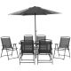 Unbranded Black 8-Piece Metal Outdoor Dining Set with Table Umbrella, 6 Folding Chairs and Rectangle Dining Table Set for Patio hj-143