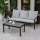 Unbranded Black Iron Patio Outdoor Conversation Set, 3-Seater Sofa with Gray Cushions and Coffee Table for Porch Balcony Deck AS-419