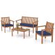 Gymax 4-Pieces Wood Patio Conversation Set with Loveseat 2 Chairs and Coffee Table for Porch Patio Navy Cushions GYM13831