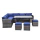 Unbranded 7-Pieces Wicker All Weather Patio Conversation Set Outdoor Sectional Sofa With Backrest and Blue Removable Cushions LT-787