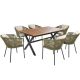 MEOOEM Patio 7 Piece Metal Outdoor Dining Set, Acacia Wood Top Dining Table and Rope Weaving Chairs with Beige Cushions N704-green-7pcs