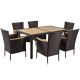 MEOOEM Patio 7 Piece Wicker Outdoor Dining Set, Acacia Wood Top Dining Table and Arm Chairs with Beige Cushions, Brown N704-WickB-7pcs
