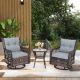 ANGELES HOME 3-Pieces Brown Outdoor Patio Conversation Set Swivel Rocking Chairs with Gray Cushions and Side Table with Shelf 11NP8CK574GR