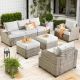 XIZZI Taylor 7-Piece Wicker Outdoor Patio Conversation Seating Set with Light Gray Cushions TBS407-B124