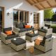 HOOOWOOO Kelleys 7-Piece Wicker Modern Outdoor Patio Conversation Sofa Seating Set with Black Cushions HTBS107
