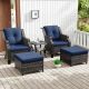 JOYSIDE 5-Piece Wicker Outdoor Patio Conversation Set with Lounge Chairs, Ottomans and Blue Cushions M31M73M74-DPB-D