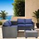 fiziti 4-Piece Patio Wicker Sectional Sofa Set with Navy Blue Cushions, Storage Box and Glass Coffee Table CX41-Navy blue
