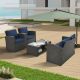 Unbranded 4-piece PE wicker outdoor patio furniture set with coffee table and blue cushions for garden, backyard and balcony ER-W1703S00008