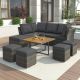 Unbranded 10-Pieces Wicker Patio Conversation Set with Gray Cushions, Patio Furniture Set, Solid Wood Coffee Table with Ottomans LM-D287M031