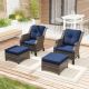 JOYSIDE 4-Piece Wicker Outdoor Patio Conversation Set with Blue Cushions and Ottoman M31M74-BLU-THD