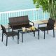 HONEY JOY 4-Piece Wicker Patio Conversation Set with Heavy Duty Galvanized Metal Frame Outdoor Table and Chairs TOPB007994