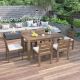moda furnishings 7-Piece Acacia Wood Outdoor Dining Set with White Cushions DJ-WY000398AAE