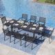 PHI VILLA 9-Piece Metal Outdoor Dining Set with Extensible Rectangular Table and Stackable Chairs THD9-137059N