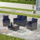 Gilati 4-Piece Wicker Outdoor Patio Conversation Set with Thick Dark Blue Cushion and Tempered Glass Coffee Table KMST04