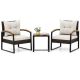 Costway Mix Brown 3-Piece Wicker Patio Conversation Set with Off White Cushions HCST02909