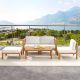 Costway Elegant Comfort Natural 5-Piece Wood Patio Conversation Set with Off White Cushions HCST03000