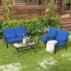 Costway Elegant Black 4-Piece Metal Patio Conversation Set with Blue Cushions HCST02817
