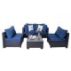 Unbranded Modern 5-Pieces Black Wicker Outdoor Sofa Patio Conversation Seating Set with Blue Cushions KLE-05SBsofaA