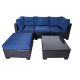 Unbranded Modern 5-Pieces Black Wicker Outdoor Sofa Patio Conversation Seating Set with Blue Cushions KLE-05Guifei