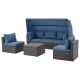 Zeus & Ruta 6-Piece Gray Wicker Patio Outdoor Conversation Sets with Blue Cushions, Adjustable Canopy and Backrest AS-613