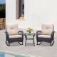 Tenleaf 3-Piece Brown Wicker Outdoor Conversation Set with Beige Cushions, Glass Top Side Table FCBF13-606