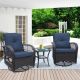 Tenleaf 3-Piece Brown Wicker Patio Conversation Set with Navy Blue Cushions, Glass Top Side Table FCBF13-608