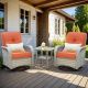 HOOOWOOO Clara 3-Piece Wicker Outdoor Patio Conversation Swivel Chair Set with a Side Table and Orange Red Cushions YZ-VNC803