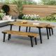 Unbranded 3-Piece Wood Patio Conversation Set, 1 Dining Table + 2 Dining Benches Outdoor Set-19