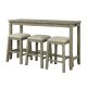 Zeus & Ruta 4-Piece Green Wood Outdoor Dining Set with Gray Cushions, Counter Height Table with Fabric Padded Stools, Socket AS-649