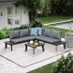 Freestyle 4-Piece Aluminum Grey L-Shaped Outdoor Conversation Sofa Set with Grey Cushions HD-SJ-N13GY