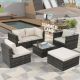 Unbranded 6-Pieces Wicker Patio Conversation Set with White Cushion Outdoor Furniture Outdoor Set-23