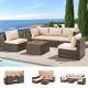 Unbranded 6-Pieces Wicker Patio Conversation Set with Beige Cushion Patio Furniture for Summer Outside Outdoor Set-27