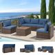 Unbranded 6-Pieces Wicker Patio Conversation Set with Blue Cushion Patio Furniture All Weather Durability Outdoor Set-28
