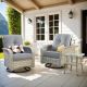 Toject Beverly Gray 3-Piece Wicker Outdoor Patio Conversation Swivel Rocking Chair Seating Set with Dark Gray Cushions YZ-VC203