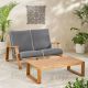 JimsMaison 2-Piece Wood Patio Conversation Set with Gray Cushions JMPNPC03GR