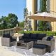 Runesay Outdoor Grey 7-Piece Wicker Patio Conversation Set with Blue Cushions OTDPPP04