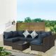 Runesay Outdoor Brown 7-Piece Wicker Patio Conversation Set with Dark Blue Cushions and Pillows OTDPPP09