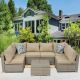 Runesay Outdoor Grey 7-Piece Wicker Patio Conversation Set with Grey Cushions and Pillows OTDPPP11