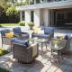 XIZZI Camellia 7-Piece Wicker Patio Conversation Seating Sofa Set with Denim Blue Cushions and Swivel Rocking Chairs YZGRS-GNDS304