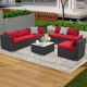 Unbranded 7 Pieces Wicker Patio Conversation Set with Red Cushion, Patio Furniture Sets for Easy Removal and Cleaning Patio Table-018