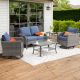 XIZZI Camellia 5-Piece Wicker Patio Conversation Seating Sofa Set with Denim Blue Cushions and Swivel Rocking Chairs YZGRS-GNDS300B1