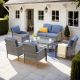 XIZZI Gladiola 6-Piece Wicker Patio Conversation Seating Sofa Set with Denim Blue Cushions GNDS306-B122
