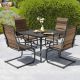 Nuu Garden Brown 5-Piece Textilene and Iron Metal Square Outdoor Dining Set with 1.57 in. Umbrella Hole SD006BN-T2BK