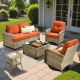 HOOOWOOO Kelleys 6-Piece Wicker Modern Outdoor Patio Conversation Seating Set with Swivel Chairs and Orange Red Cushions TBS-YZVNC806