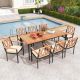 Costway Natural and Black 9-Piece Wood Rectangle Outdoor Dining Set with Cushions and 1.9 in. Umbrella Hole HCST03257