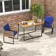 Costway Bayview Black 3-Piece Metal and Wood Rectangular Outdoor Dining Set with Navy Blue Cushions HCST03291