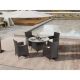 Unbranded 5 Piece Brown Wicker Patio Conversation Set with White Cushions, Round Tempered Glass Tabletop and Umbrella Hole OUT-D-210