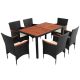 Tenleaf 7-Piece Black Wicker Outdoor Dining Set with Beige Cushions, Brown Acacia Wood Tabletop FCBF13-754