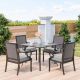 Halmuz 5-Piece Metal Patio Outdoor Dining Set with Rattan Woven Backrest,4 Chairs, Large Table, Umbrella Hole and Grey Cushions 4Din-Ra-Grey